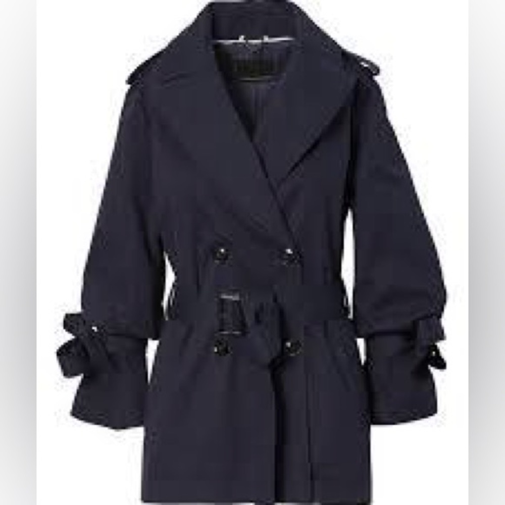 BANANA REPUBLIC Water-Resistant Drum Tie-Sleeve Hip-Length Trench in Navy — M